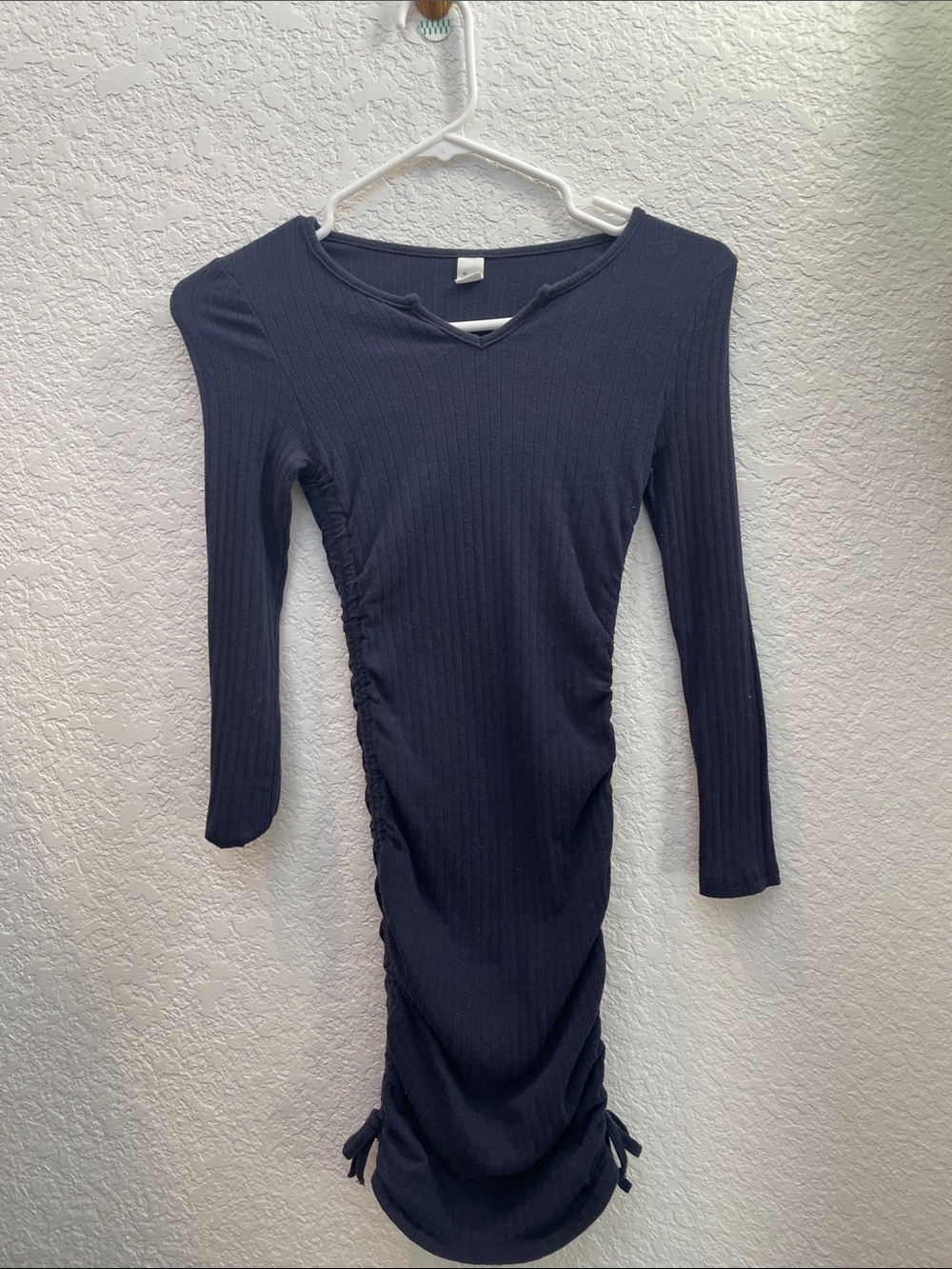Amazon Girls Navy Ribbed Long Sleeve Ruched Dress